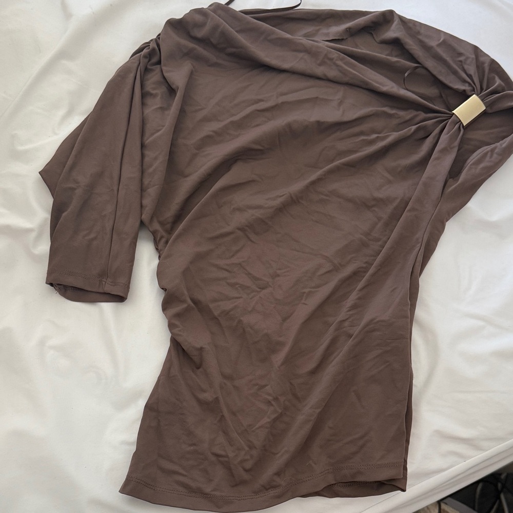 Zara Brown One-Shoulder Top with Decorative Buckle SMALL